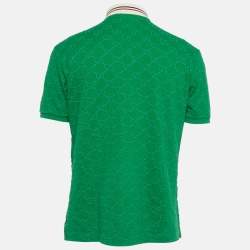 مملوكة مسبقًا تي شيرت بولو غوتشي قطن أخضر تطريز GG ياقة متباينة مقاس متوسط (ميديوم)