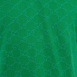 مملوكة مسبقًا تي شيرت بولو غوتشي قطن أخضر تطريز GG ياقة متباينة مقاس متوسط (ميديوم)