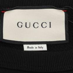 Pre Owned سويت شيرت غوتشي بطباعة شعار فينتاج قطن محبوك أسود، تصميم متآكل مقاس صغير