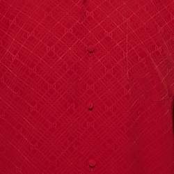 Pre Owned Gucci Red GG Jacquard Silk Pointed Collar Shirt S