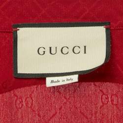 Pre Owned Gucci Red GG Jacquard Silk Pointed Collar Shirt S