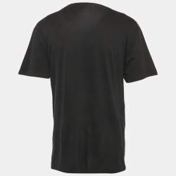 Pre Owned تي شيرت غوتشي كبريت طباعة فنتج جيرسي مزين بالترتر أسود كبير