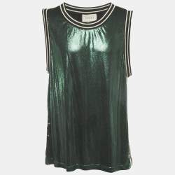 مملوكة مسبقًا Gucci Green Metallic Glossy Jersey Sleeveless T-Shirt XXL