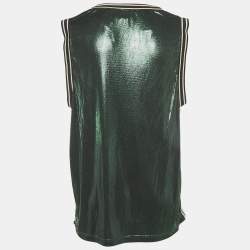Pre Owned Gucci Green Metallic Glossy Jersey Sleeveless T-Shirt XXL