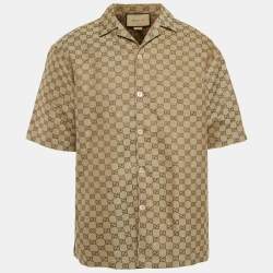مملوكة مسبقًا Gucci Brown GG Linen Canvas Shorts Sleeve Shirt M