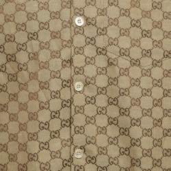 مملوكة مسبقًا Gucci Brown GG Linen Canvas Shorts Sleeve Shirt M