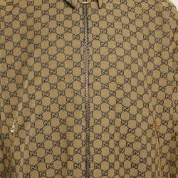 مملوكة مسبقًا جاكيت غوتشي نايلون قابل للعكس بنمط GG أزرق/بيج قياس متوسط