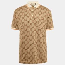 مملوكة مسبقًا Gucci Brown GG Jacquard Jersey Polo T-Shirt L