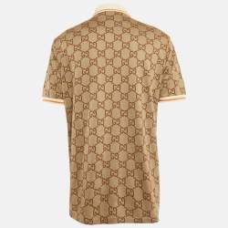Pre Owned Gucci Brown GG Jacquard Jersey Polo T-Shirt L