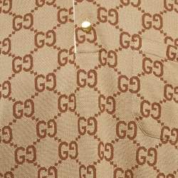 Pre Owned Gucci Brown GG Jacquard Jersey Polo T-Shirt L