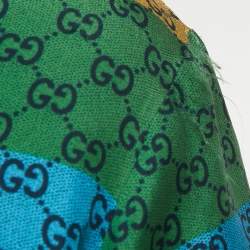 Pre Owned قميص غوتشي حرير مطبوع بشعار متعدد الألوان بأكمام قصيرة مقاس كبير - لارج