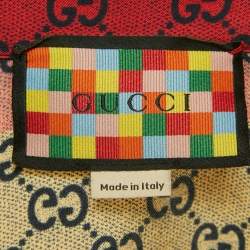 Pre Owned قميص غوتشي حرير مطبوع بشعار متعدد الألوان بأكمام قصيرة مقاس كبير - لارج