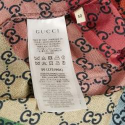 Pre Owned قميص غوتشي حرير مطبوع بشعار متعدد الألوان بأكمام قصيرة مقاس كبير - لارج