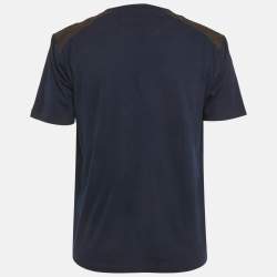 Pre Owned Gucci Blue Leather Shoulder Trim Jersey T-Shirt L