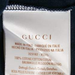Pre Owned Gucci Blue Leather Shoulder Trim Jersey T-Shirt L