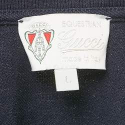 مملوكة مسبقًا Gucci Equestrian Blue Cotton Patch Detail Polo T-Shirt L