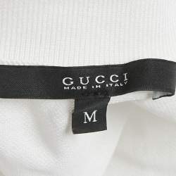 مملوكة مسبقًا تي شيرت بوليو غوتشي أبيض بك أكمام طويلة مقاس متوسط (ميديم)