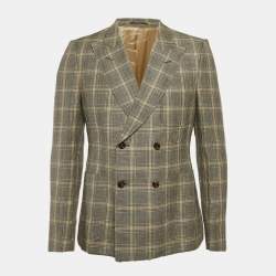 مملوكة مسبقًا Gucci Grey/Beige Check Pattern Wool Blend Double Breasted Jacket M