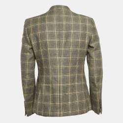 مملوكة مسبقًا Gucci Grey/Beige Check Pattern Wool Blend Double Breasted Jacket M