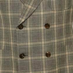 مملوكة مسبقًا Gucci Grey/Beige Check Pattern Wool Blend Double Breasted Jacket M