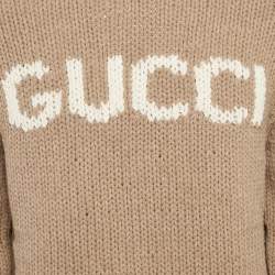 Pre Owned سويتر غوتشي بني مدمج شعار محبوك مضلع مقاس كبير - لارج