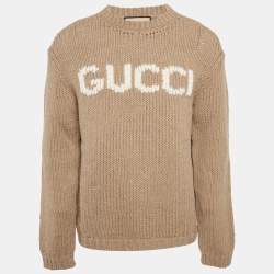مملوكة مسبقًا Gucci Brown Logo Intarsia Rib Knit Sweater L