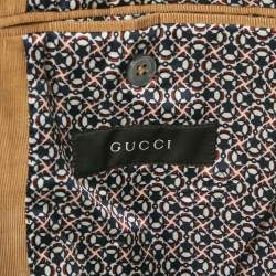 مملوكة مسبقًا جاكيت بليزر غوتشي بيج قماش مضلع بمقاس كبير جدا