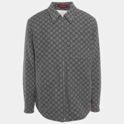 مملوكة مسبقًا Gucci Grey GG Monogram Brushed Flannel Zip Overshirt XL