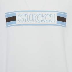 مملوكة مسبقًا تي شيرت غوتشي قطن جيرسي طباعة شريط ويب أبيض بأكمام قصيرة مقاس كبير جدًا جدًا جدًا