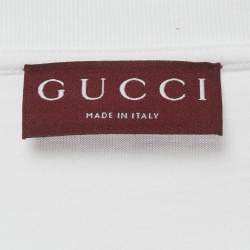 مملوكة مسبقًا تي شيرت غوتشي قطن جيرسي طباعة شريط ويب أبيض بأكمام قصيرة مقاس كبير جدًا جدًا جدًا