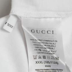 مملوكة مسبقًا تي شيرت غوتشي قطن جيرسي طباعة شريط ويب أبيض بأكمام قصيرة مقاس كبير جدًا جدًا جدًا