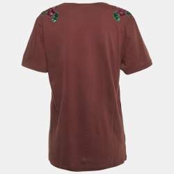 Pre Owned Gucci Dapper Dan Brown Logo Print Jersey Sequin T-Shirt XS