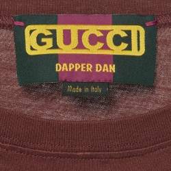Pre Owned Gucci Dapper Dan Brown Logo Print Jersey Sequin T-Shirt XS