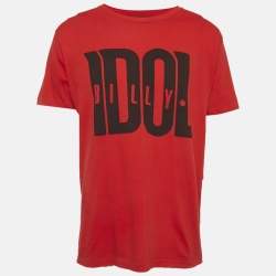 Pre Owned Gucci Red Printed Jersey Oversized T-Shirt XS