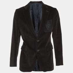 مملوكة مسبقًا Gucci Black Corduroy Logo Pocket One Buttoned Blazer L