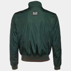 مملوكة مسبقًا Gucci Green Nylon Zip Up Bomber Jacket M 
