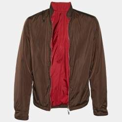 Pre Owned Gucci Brown Nylon Zip Up Bomber Jacket M 
