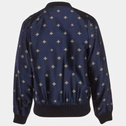 Pre Owned Gucci Blue Bee Jacquard Zip-Up Jacket L