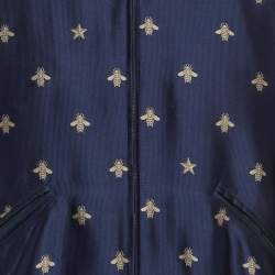 Pre Owned Gucci Blue Bee Jacquard Zip-Up Jacket L