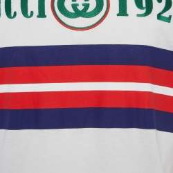 Pre Owned تي شيرت جيرسي غوتشي أبيض تريم ويب مقاس كبير جدًا جدًا جدًا