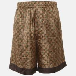 مملوكة مسبقًا Gucci Brown GG Print Silk Shorts L