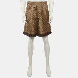 Pre Owned شورت غوتشي قطن جاكار بني مطوي متوسط