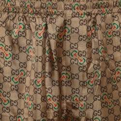 Pre Owned شورت غوتشي قطن جاكار بني مطوي متوسط