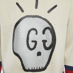 Pre Owned سويت شيرت غوتشي بيج بطبعة جماجم من قماش النيوبرين مقاس متوسط
