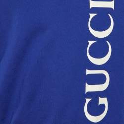 مم لوكة مسبقًا Gucci Royal Blue Logo Print Cotton Crew Neck Sweatshirt XL