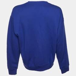 مملوكة مسبقًا Gucci Royal Blue Logo Print Cotton Crew Neck Sweatshirt XL