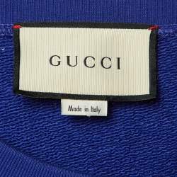 مملوكة مسبقًا Gucci Royal Blue Logo Print Cotton Crew Neck Sweatshirt XL