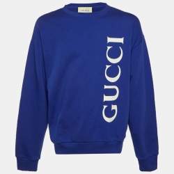 مملوكة مسبقًا Gucci Royal Blue Logo Print Cotton Crew Neck Sweatshirt XL