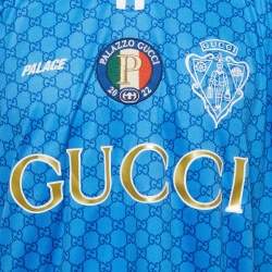 Pre Owned Gucci X Palace Blue All Over GG Logo Print Jersey Polo T-Shirt L