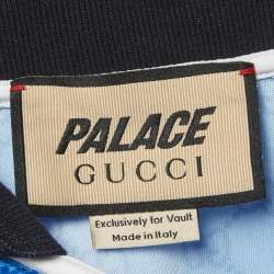 Pre Owned Gucci X Palace Blue All Over GG Logo Print Jersey Polo T-Shirt L